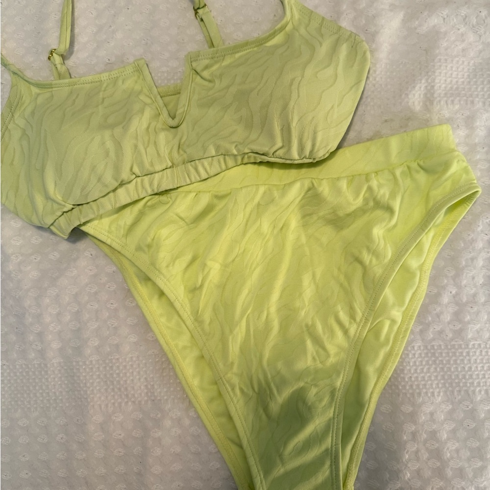 Lime Green Textured Bikini Set